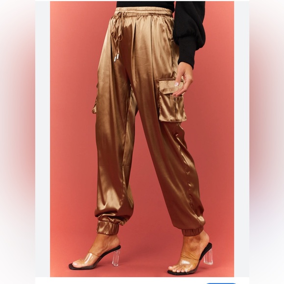 Rachel Zoe silky gold cargo joggers - Picture 12 of 12